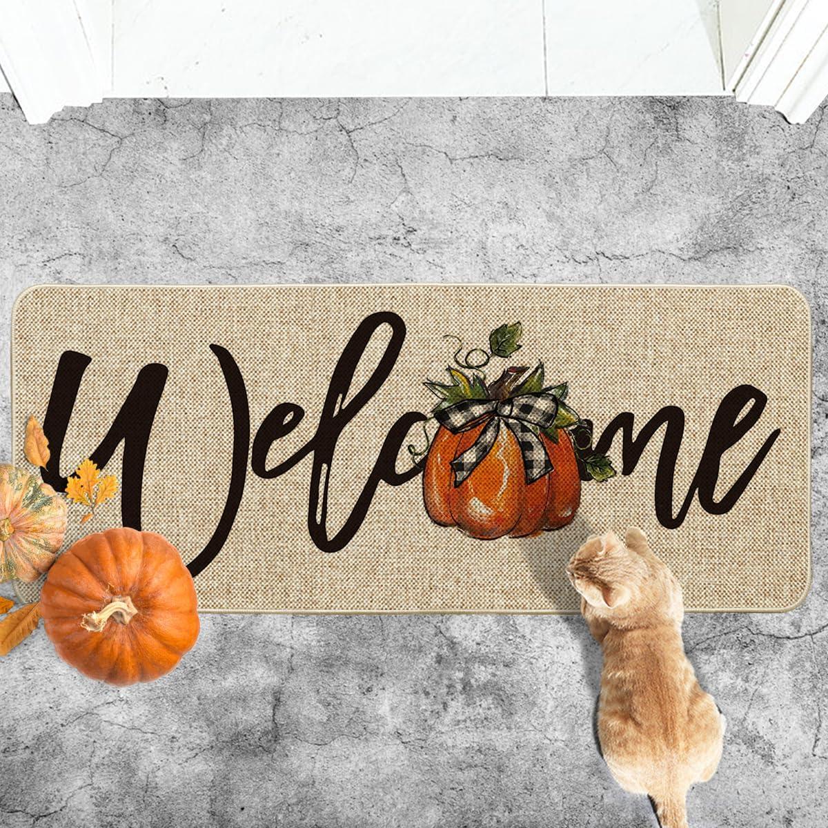 image:imageArtoid Mode Orange Pumpkin Fall Welcome Doormat Autumn Home Decor LowProfile Switch Rug Door Mat Floor Mat for Indoor Outdoor 17x29 InchBeige