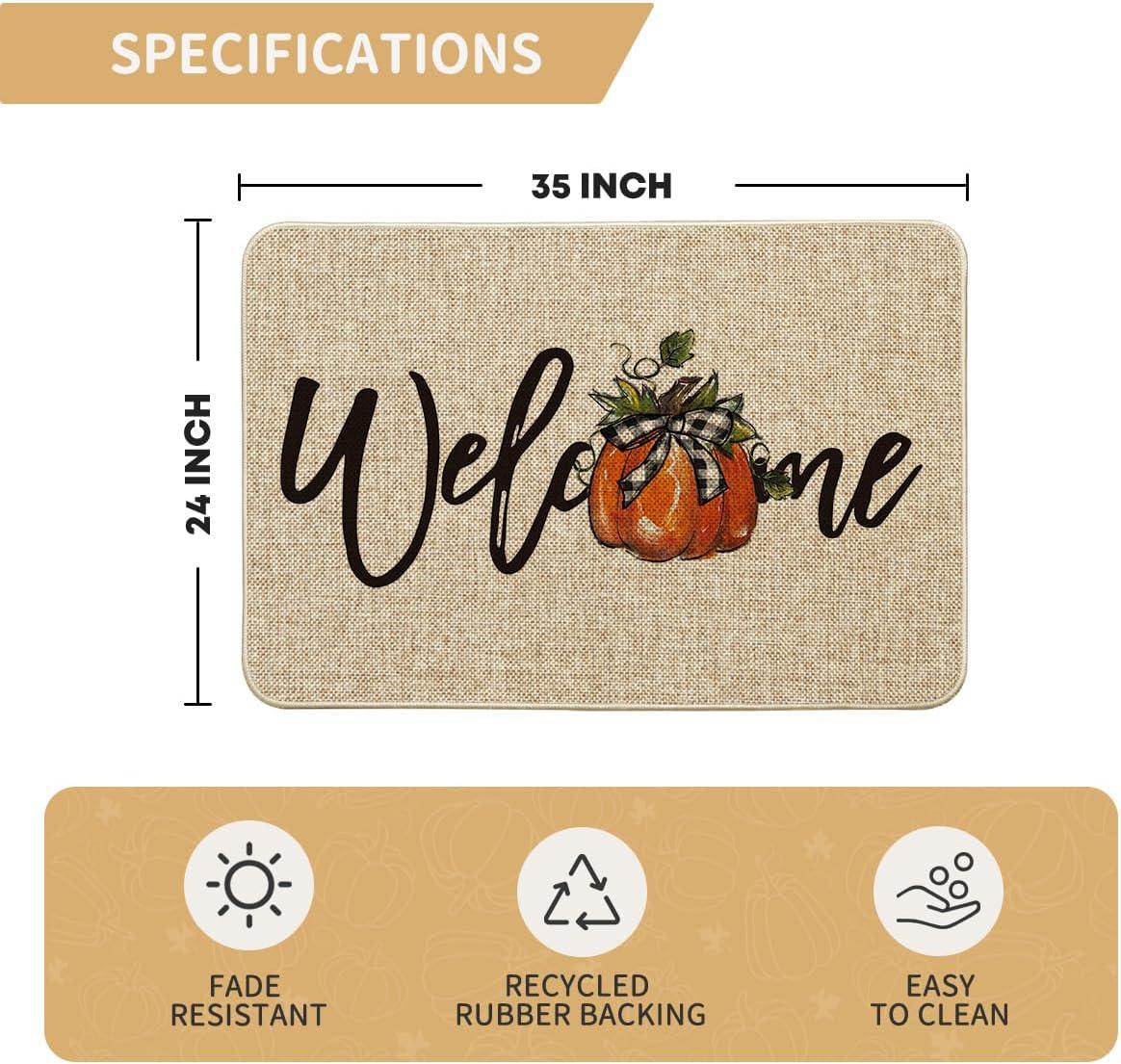 image:imageArtoid Mode Orange Pumpkin Fall Welcome Doormat Autumn Home Decor LowProfile Switch Rug Door Mat Floor Mat for Indoor Outdoor 17x29 InchBeige