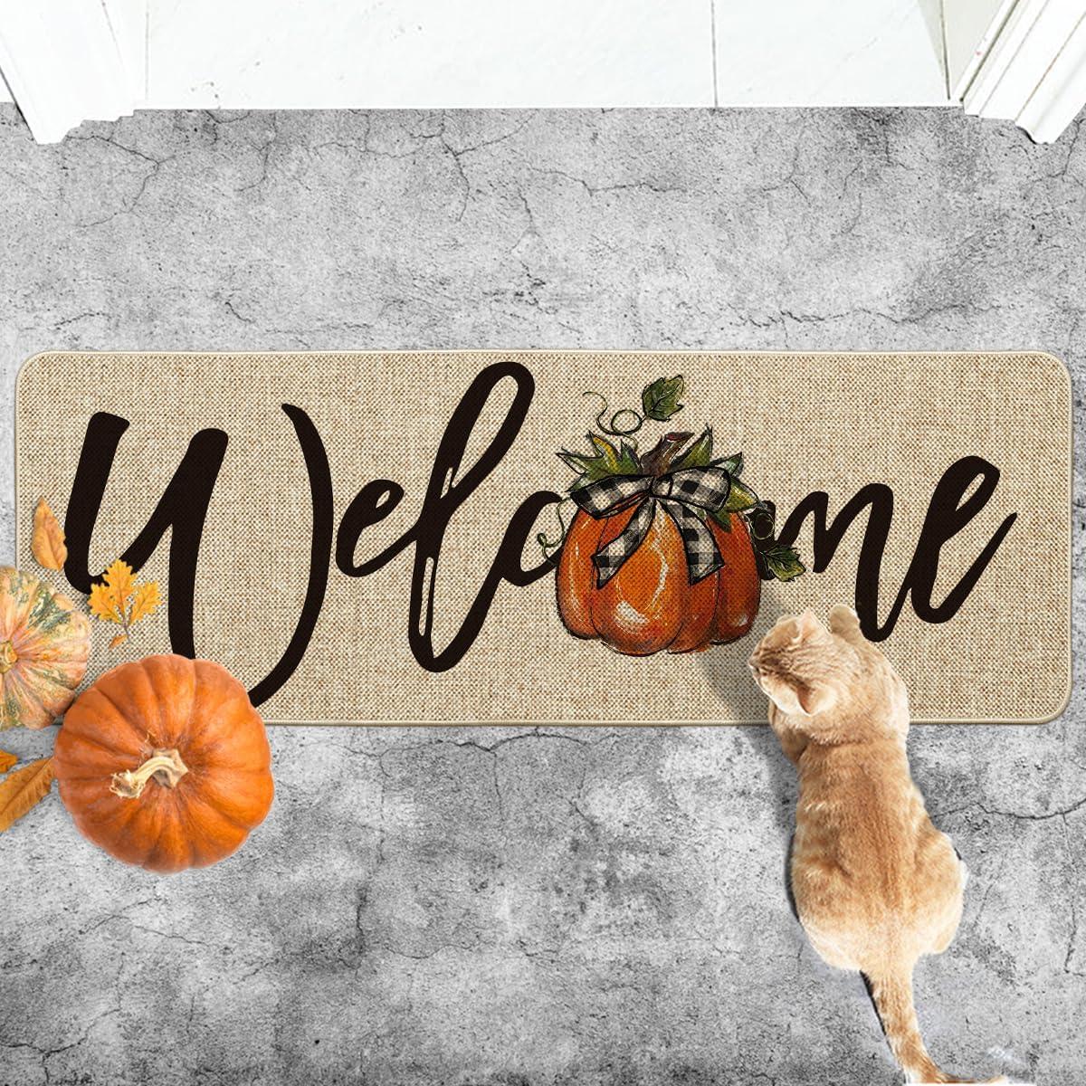 image:imageArtoid Mode Orange Pumpkin Fall Welcome Doormat Autumn Home Decor LowProfile Switch Rug Door Mat Floor Mat for Indoor Outdoor 17x29 InchBeige