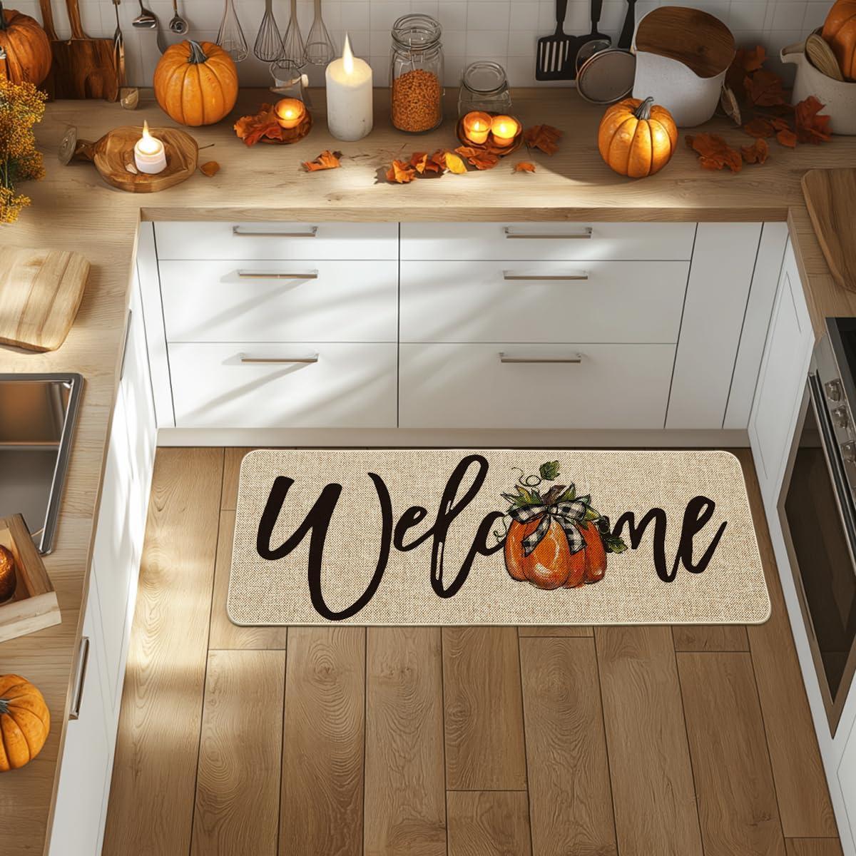 image:imageArtoid Mode Orange Pumpkin Fall Welcome Doormat Autumn Home Decor LowProfile Switch Rug Door Mat Floor Mat for Indoor Outdoor 17x29 InchBeige