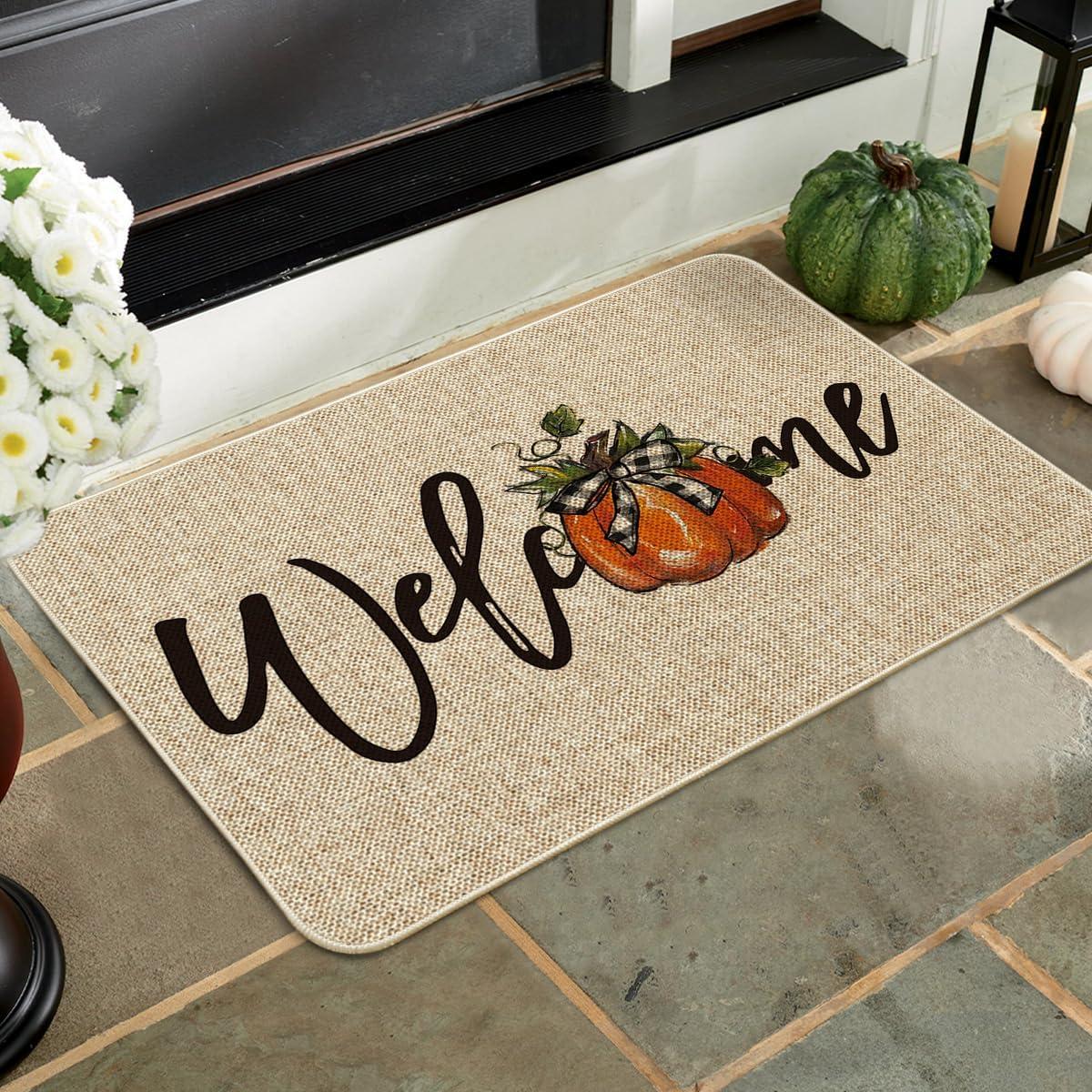 image:imageArtoid Mode Orange Pumpkin Fall Welcome Doormat Autumn Home Decor LowProfile Switch Rug Door Mat Floor Mat for Indoor Outdoor 17x29 InchBeige