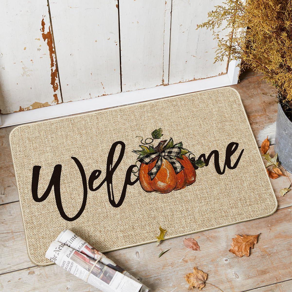 image:imageArtoid Mode Orange Pumpkin Fall Welcome Doormat Autumn Home Decor LowProfile Switch Rug Door Mat Floor Mat for Indoor Outdoor 17x29 InchBeige