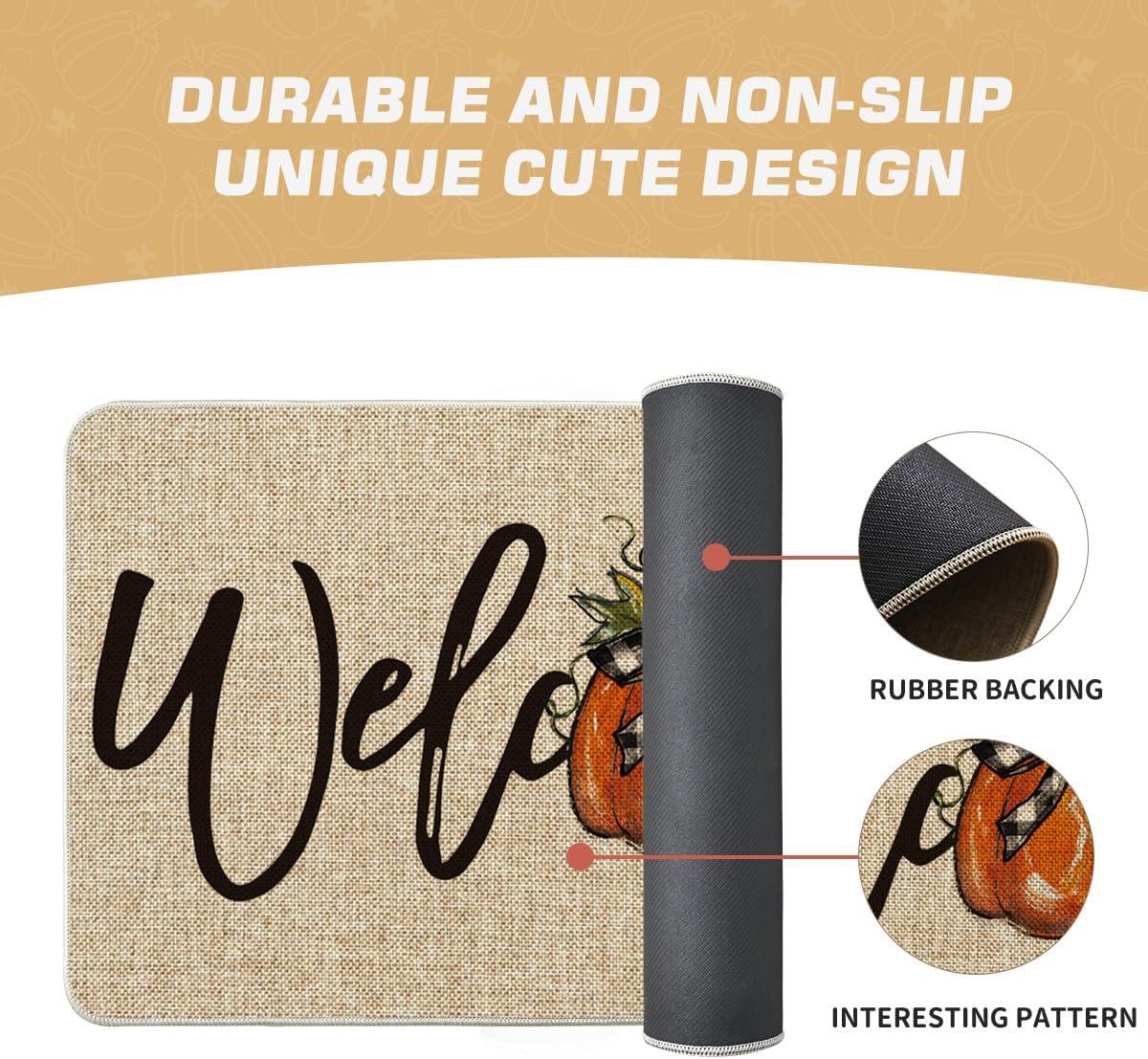 image:imageArtoid Mode Orange Pumpkin Fall Welcome Doormat Autumn Home Decor LowProfile Switch Rug Door Mat Floor Mat for Indoor Outdoor 17x29 InchBeige