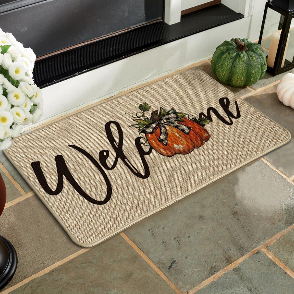 image:imageArtoid Mode Orange Pumpkin Fall Welcome Doormat Autumn Home Decor LowProfile Switch Rug Door Mat Floor Mat for Indoor Outdoor 17x29 InchBeige