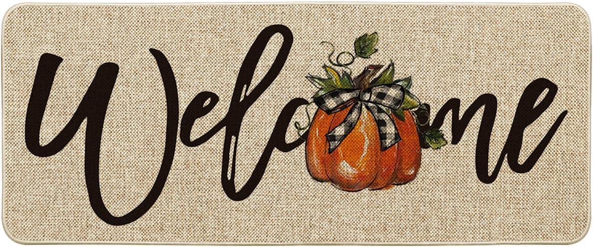 image:imageArtoid Mode Orange Pumpkin Fall Welcome Doormat Autumn Home Decor LowProfile Switch Rug Door Mat Floor Mat for Indoor Outdoor 17x29 InchBeige