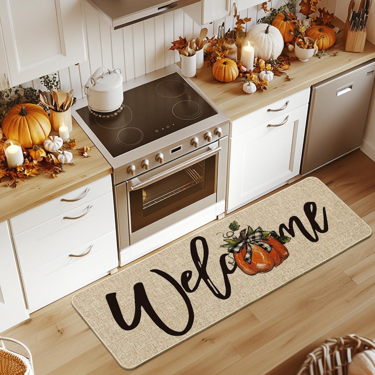 image:imageArtoid Mode Orange Pumpkin Fall Welcome Doormat Autumn Home Decor LowProfile Switch Rug Door Mat Floor Mat for Indoor Outdoor 17x29 InchBeige