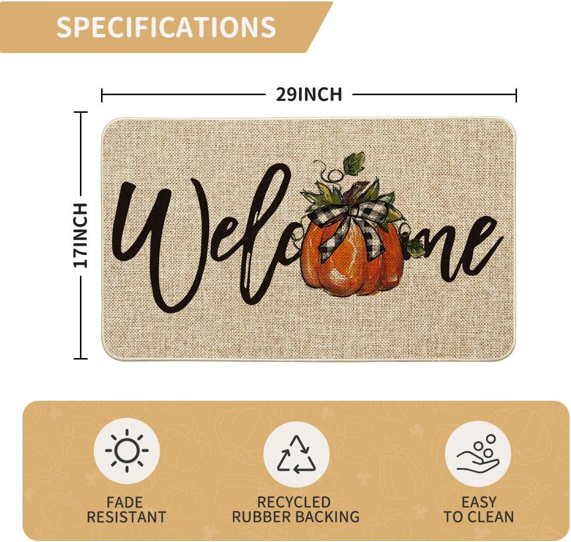 image:imageArtoid Mode Orange Pumpkin Fall Welcome Doormat Autumn Home Decor LowProfile Switch Rug Door Mat Floor Mat for Indoor Outdoor 17x29 InchBeige