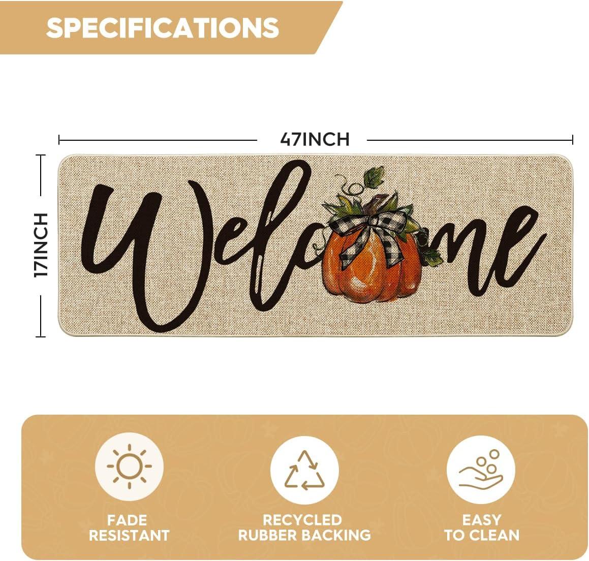 image:imageArtoid Mode Orange Pumpkin Fall Welcome Doormat Autumn Home Decor LowProfile Switch Rug Door Mat Floor Mat for Indoor Outdoor 17x29 InchBeige