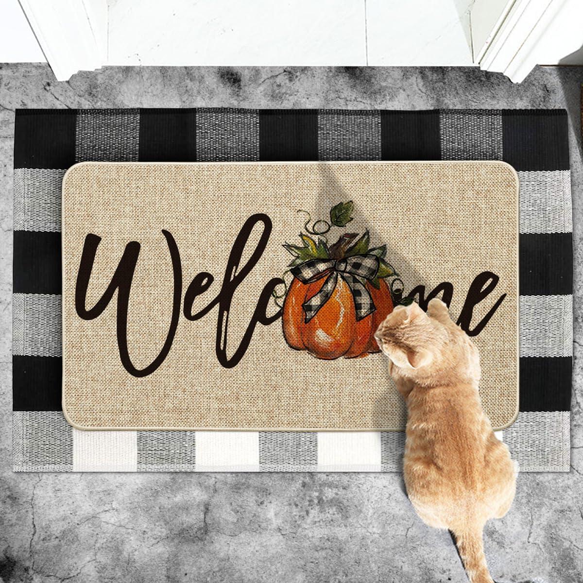 image:imageArtoid Mode Orange Pumpkin Fall Welcome Doormat Autumn Home Decor LowProfile Switch Rug Door Mat Floor Mat for Indoor Outdoor 17x29 InchBeige