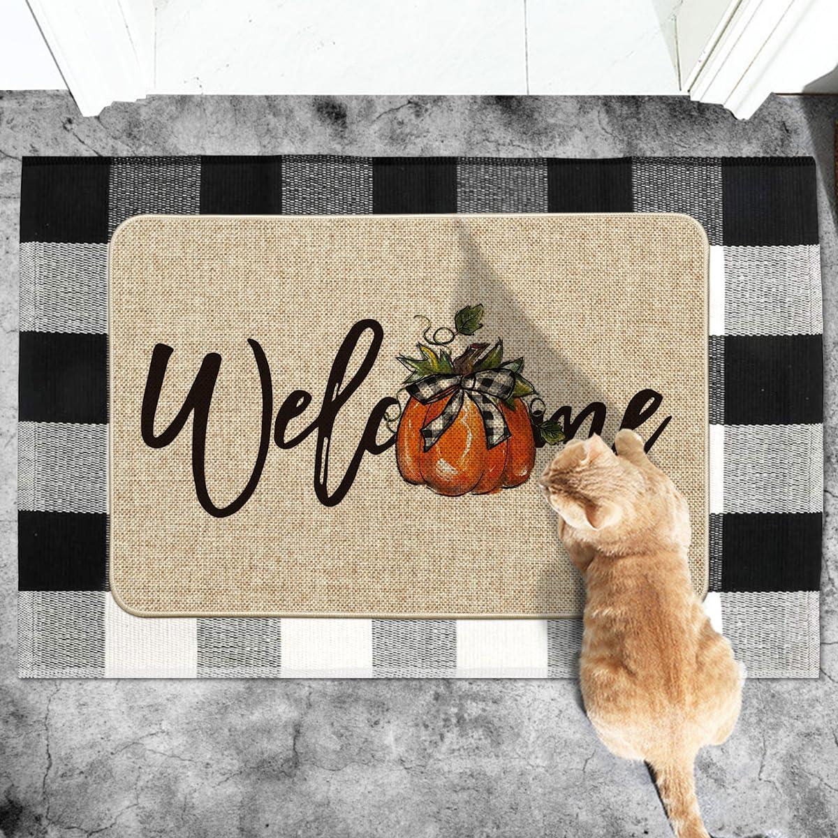image:imageArtoid Mode Orange Pumpkin Fall Welcome Doormat Autumn Home Decor LowProfile Switch Rug Door Mat Floor Mat for Indoor Outdoor 17x29 InchBeige