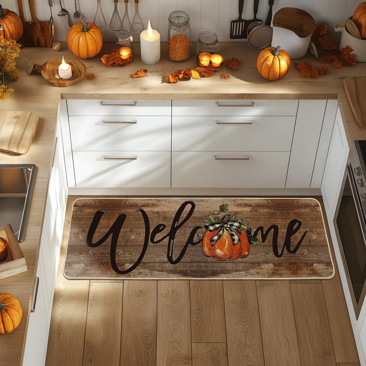image:imageArtoid Mode Orange Pumpkin Fall Welcome Doormat Autumn Home Decor LowProfile Switch Rug Door Mat Floor Mat for Indoor Outdoor 17x29 InchBrown
