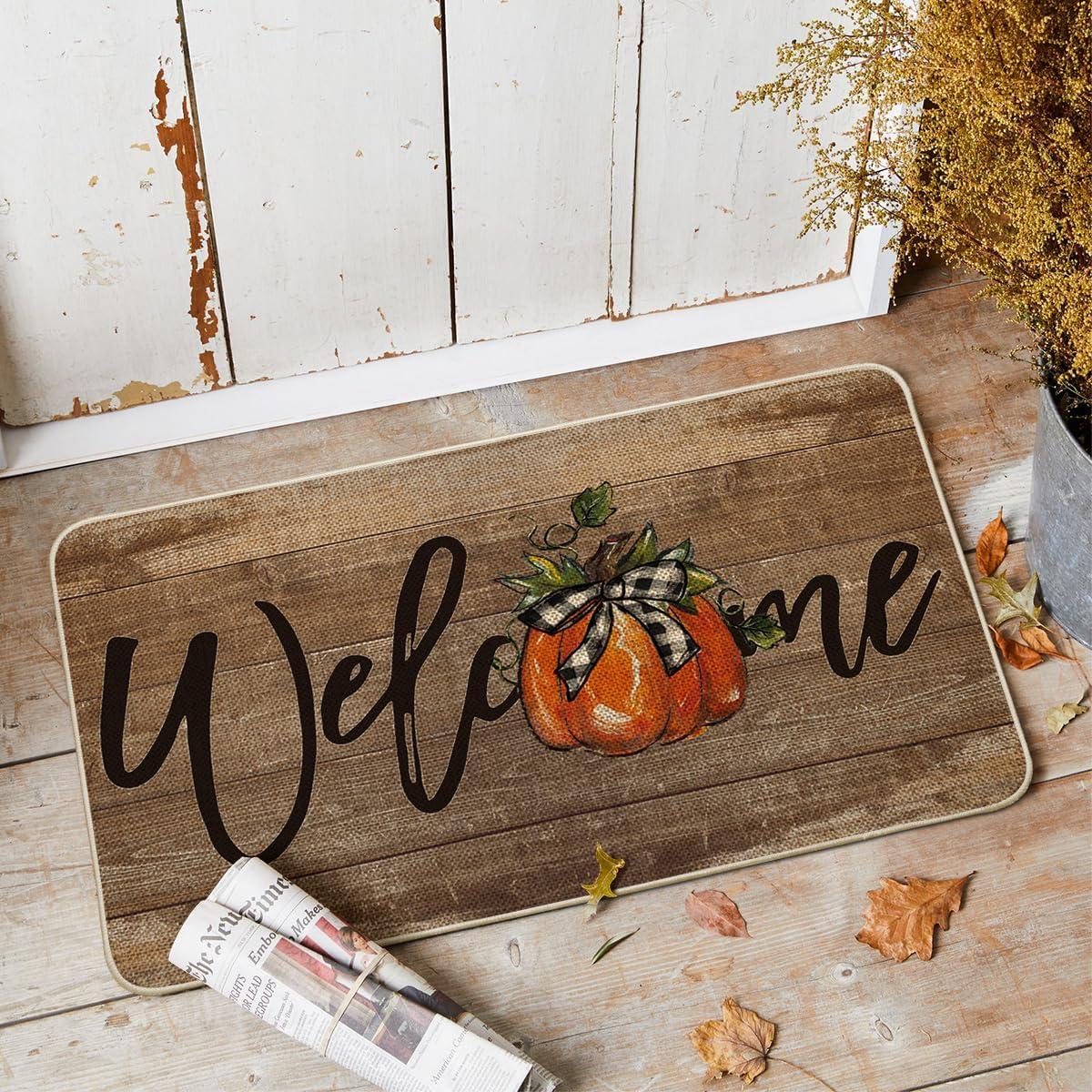 image:imageArtoid Mode Orange Pumpkin Fall Welcome Doormat Autumn Home Decor LowProfile Switch Rug Door Mat Floor Mat for Indoor Outdoor 17x29 InchBrown