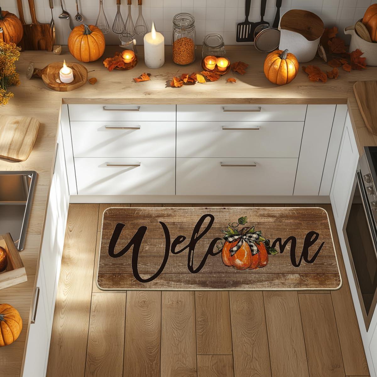 image:imageArtoid Mode Orange Pumpkin Fall Welcome Doormat Autumn Home Decor LowProfile Switch Rug Door Mat Floor Mat for Indoor Outdoor 17x29 InchBrown