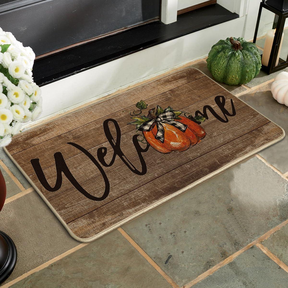 image:imageArtoid Mode Orange Pumpkin Fall Welcome Doormat Autumn Home Decor LowProfile Switch Rug Door Mat Floor Mat for Indoor Outdoor 17x29 InchBrown
