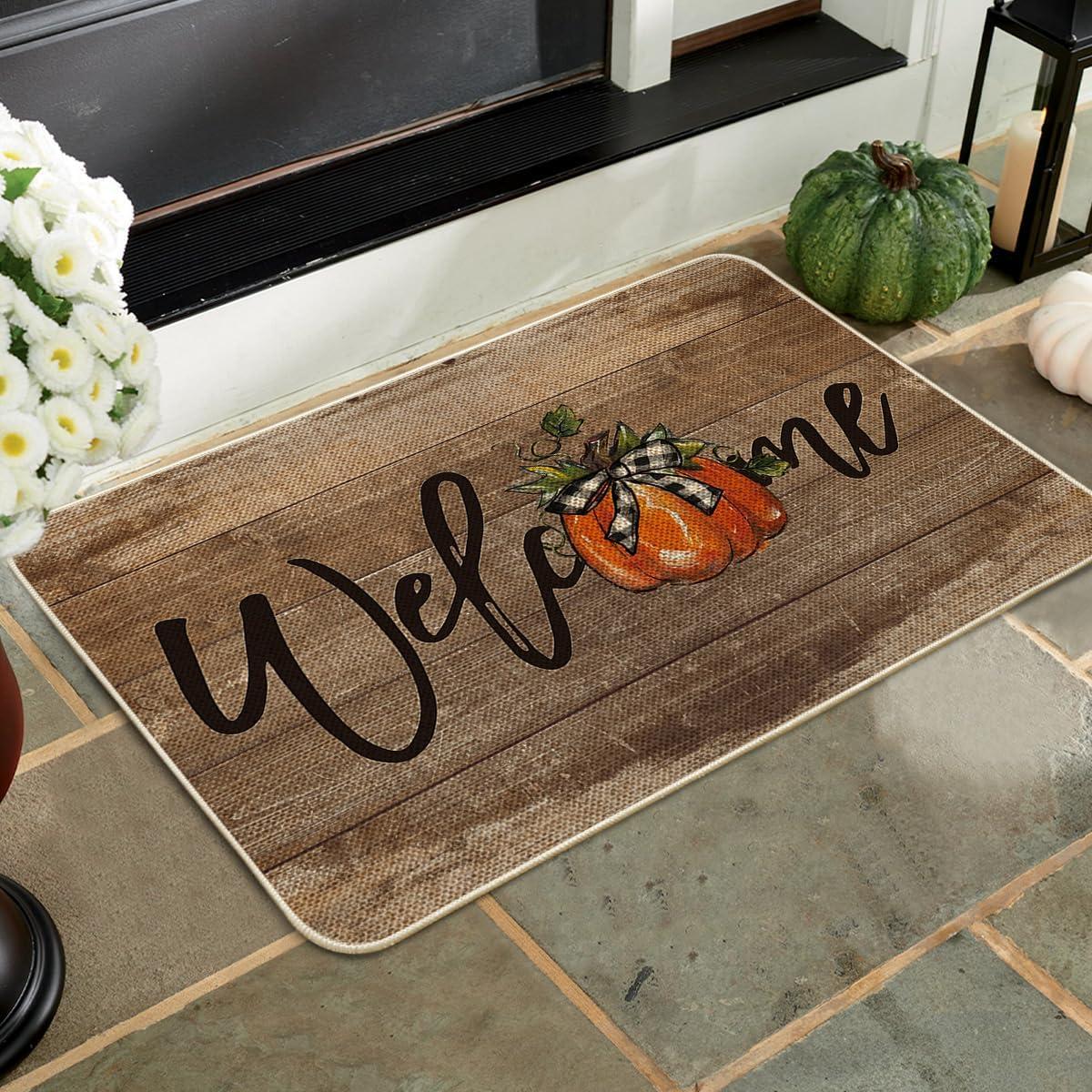 image:imageArtoid Mode Orange Pumpkin Fall Welcome Doormat Autumn Home Decor LowProfile Switch Rug Door Mat Floor Mat for Indoor Outdoor 17x29 InchBrown