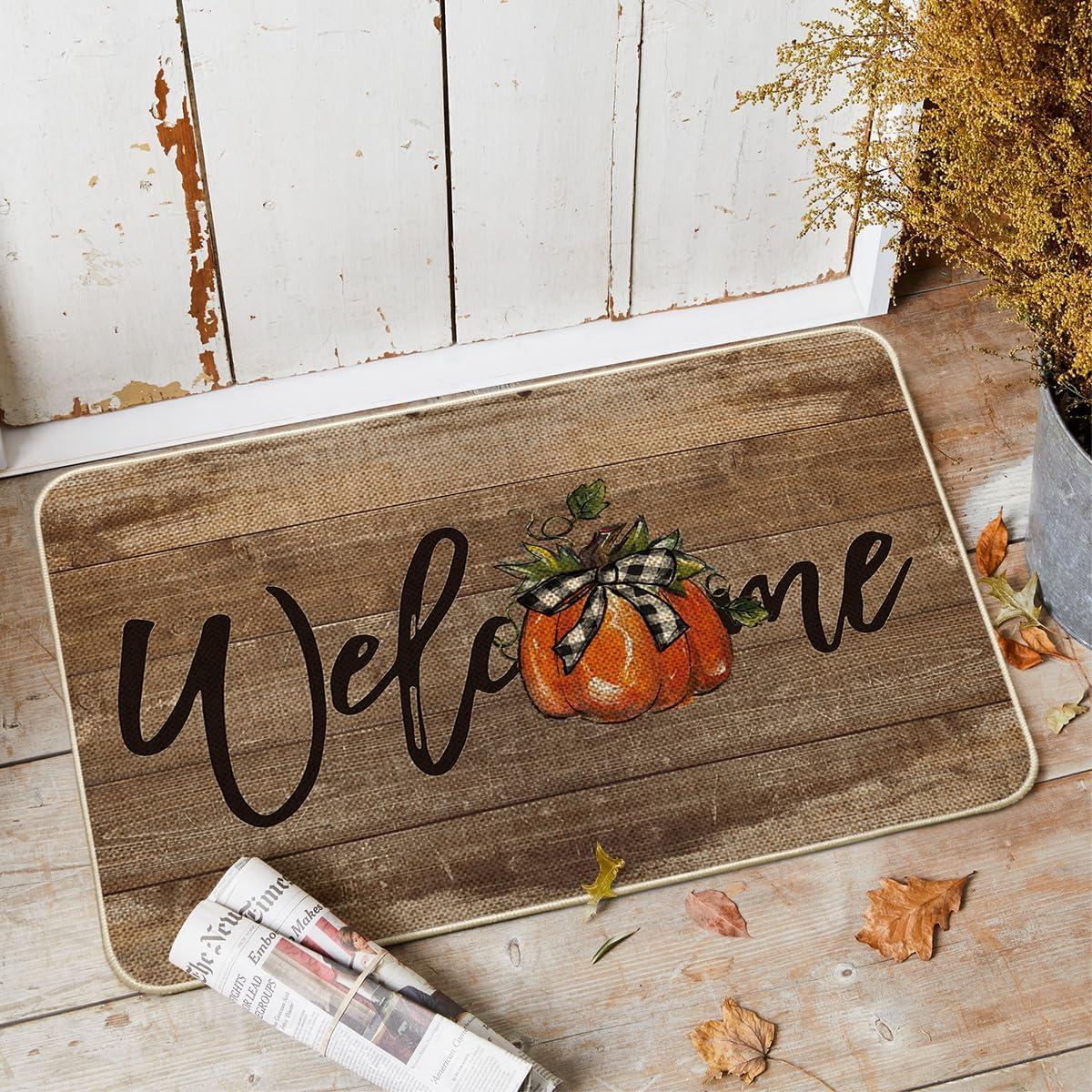 image:imageArtoid Mode Orange Pumpkin Fall Welcome Doormat Autumn Home Decor LowProfile Switch Rug Door Mat Floor Mat for Indoor Outdoor 17x29 InchBrown