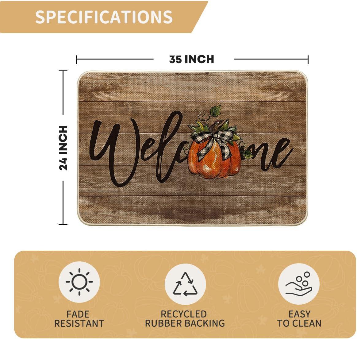 image:imageArtoid Mode Orange Pumpkin Fall Welcome Doormat Autumn Home Decor LowProfile Switch Rug Door Mat Floor Mat for Indoor Outdoor 17x29 InchBrown