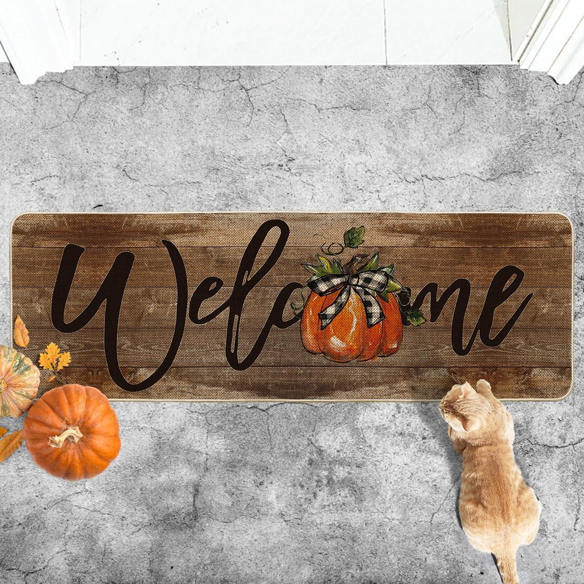 image:imageArtoid Mode Orange Pumpkin Fall Welcome Doormat Autumn Home Decor LowProfile Switch Rug Door Mat Floor Mat for Indoor Outdoor 17x29 InchBrown