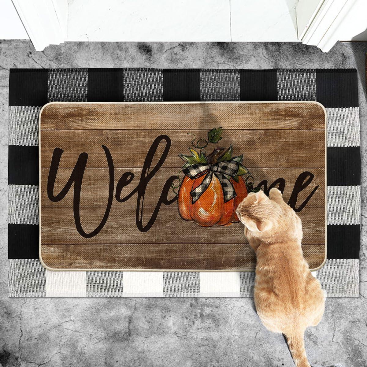 image:imageArtoid Mode Orange Pumpkin Fall Welcome Doormat Autumn Home Decor LowProfile Switch Rug Door Mat Floor Mat for Indoor Outdoor 17x29 InchBrown