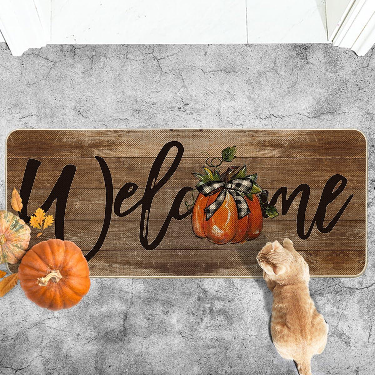 image:imageArtoid Mode Orange Pumpkin Fall Welcome Doormat Autumn Home Decor LowProfile Switch Rug Door Mat Floor Mat for Indoor Outdoor 17x29 InchBrown
