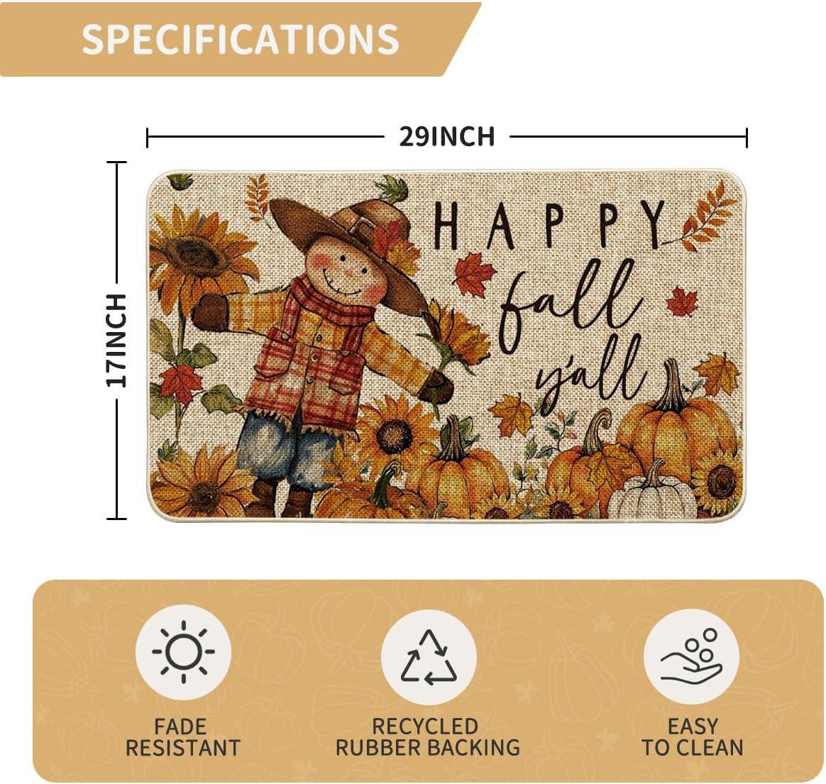 image:imageArtoid Mode Scarecrow Sunflower Happy Fall Doormat Autumn Home Decor LowProfile Door Mat Switch Rug Floor Mat for Indoor Outdoor 17x29 Inch