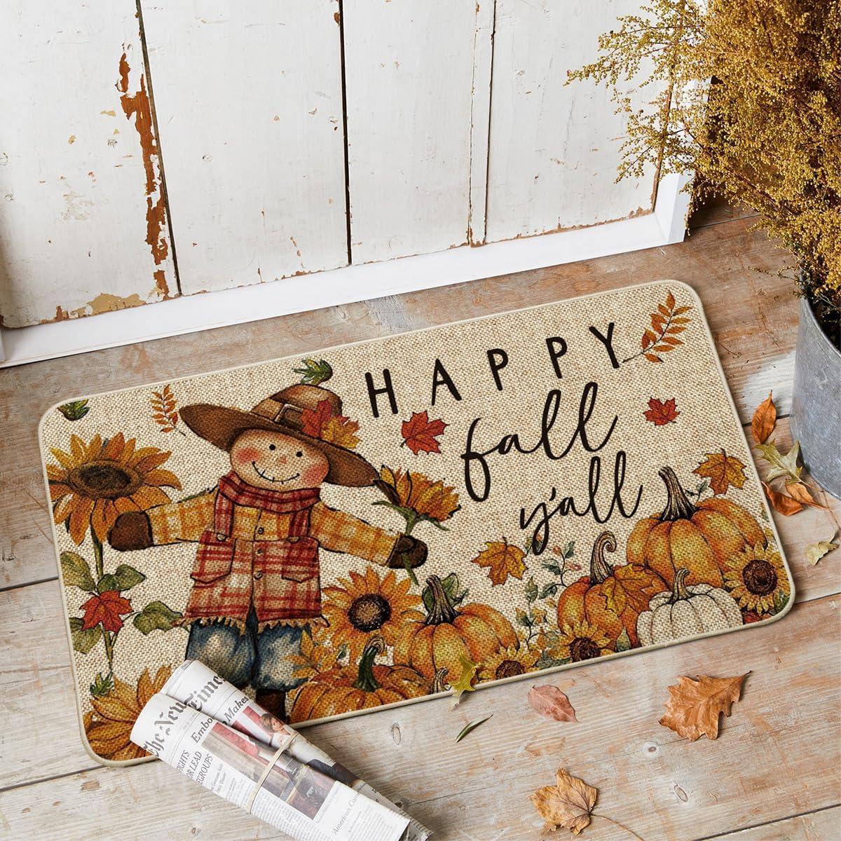image:imageArtoid Mode Scarecrow Sunflower Happy Fall Doormat Autumn Home Decor LowProfile Door Mat Switch Rug Floor Mat for Indoor Outdoor 17x29 Inch