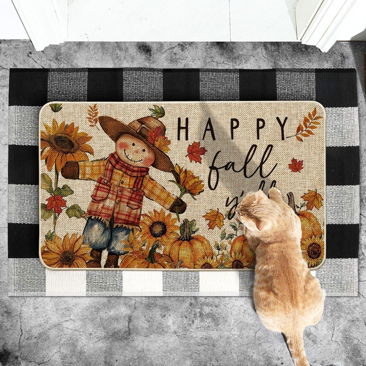 image:imageArtoid Mode Scarecrow Sunflower Happy Fall Doormat Autumn Home Decor LowProfile Door Mat Switch Rug Floor Mat for Indoor Outdoor 17x29 Inch