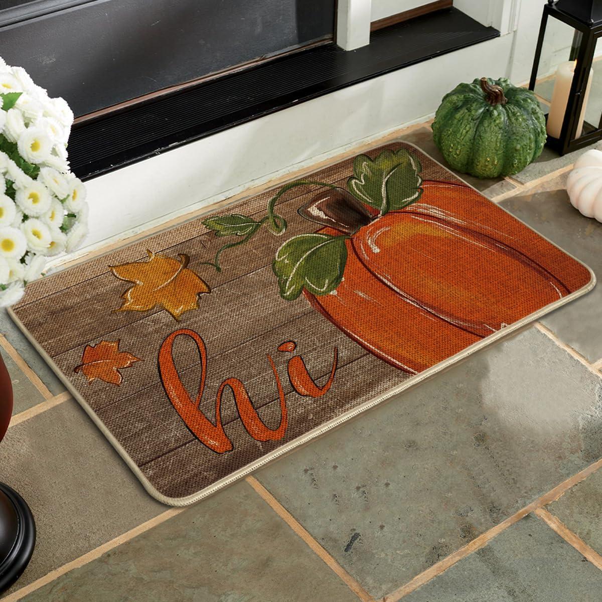 image:imageArtoid Mode Wood Hi Pumpkin Fall Doormat Autumn Home Decor LowProfile Door Mat Switch Rug Floor Mat for Indoor Outdoor 17x29 Inch