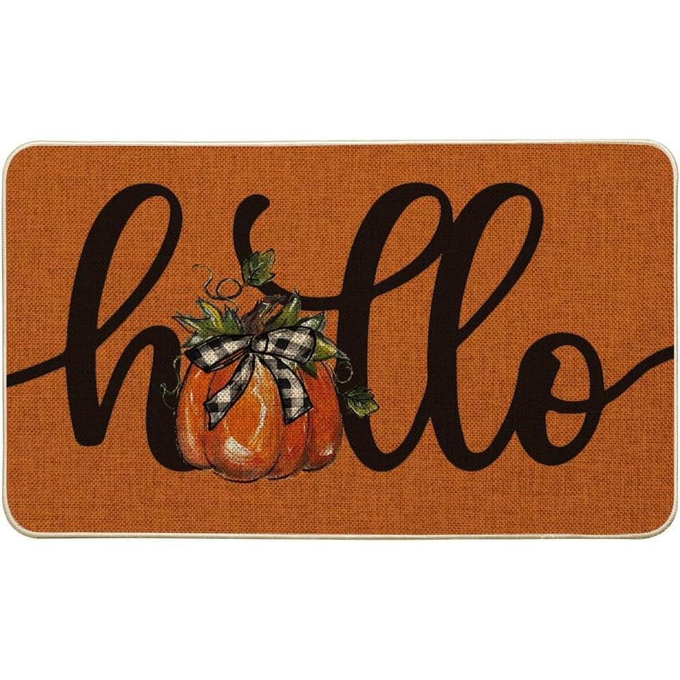 image:imageArtoid Mode Hello Pumpkin Fall Doormat Autumn Home Decor LowProfile Switch Rug Door Mat Floor Mat for Indoor Outdoor 17x29 InchOrange
