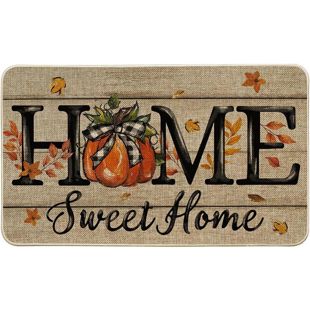 image:imageArtoid Mode Home Sweet Home Pumpkin Fall Doormat Autumn Maple Leaves Home Decor LowProfile Switch Rug Door Mat for Indoor Outdoor 17x29 InchBeige