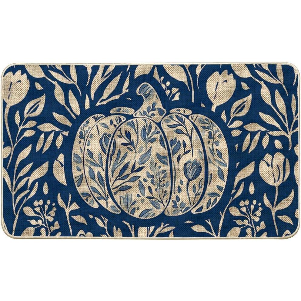 image:imageArtoid Mode Orange Flower Pumpkin Fall Doormat Autumn Home Decor LowProfile Door Mat Switch Rug Floor Mat for Indoor Outdoor 17x29 InchBlue