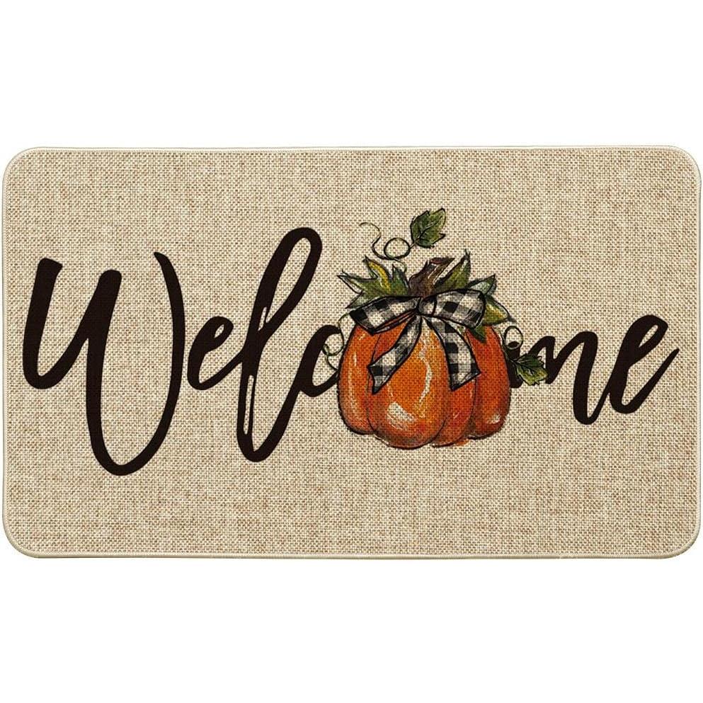image:imageArtoid Mode Orange Pumpkin Fall Welcome Doormat Autumn Home Decor LowProfile Switch Rug Door Mat Floor Mat for Indoor Outdoor 17x29 InchBeige