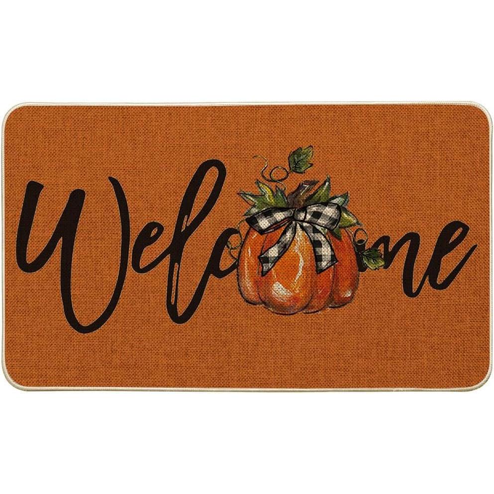 image:imageArtoid Mode Orange Pumpkin Fall Welcome Doormat Autumn Home Decor LowProfile Switch Rug Door Mat Floor Mat for Indoor Outdoor 17x29 InchOrange