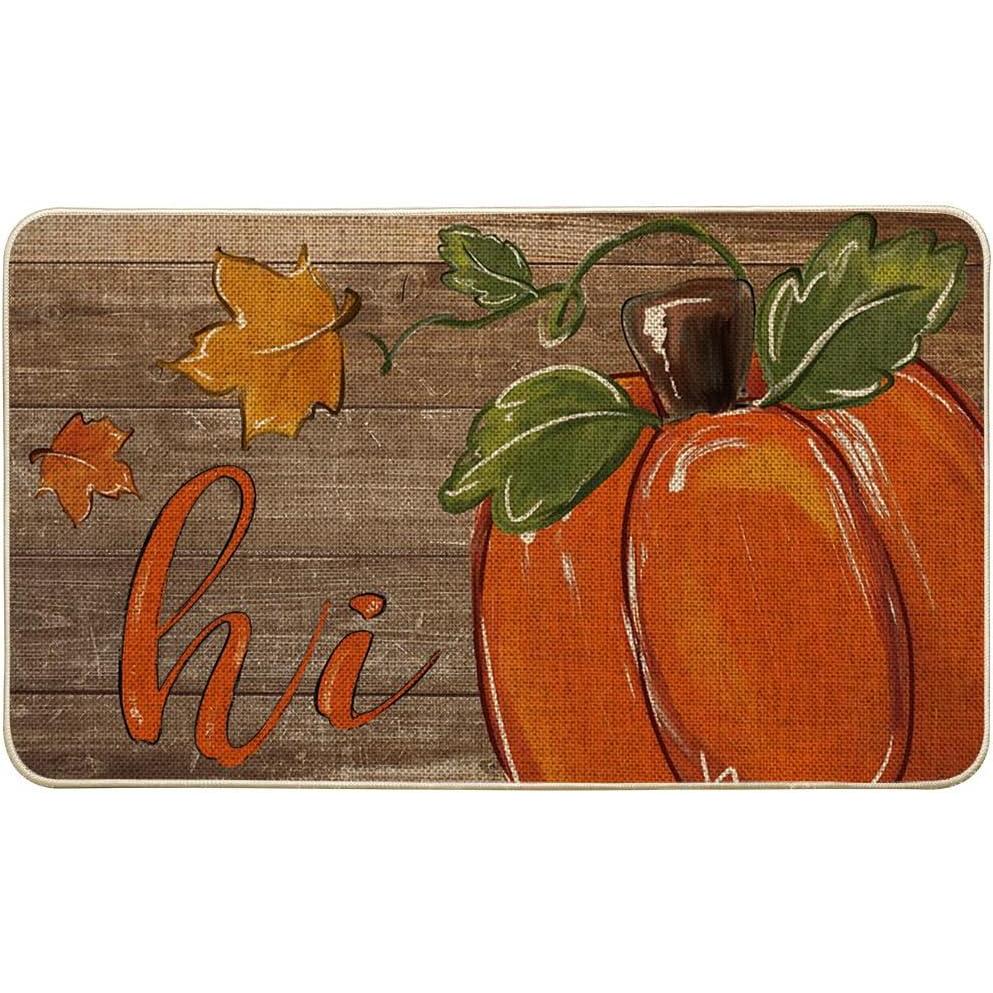 image:imageArtoid Mode Wood Hi Pumpkin Fall Doormat Autumn Home Decor LowProfile Door Mat Switch Rug Floor Mat for Indoor Outdoor 17x29 Inch
