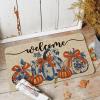 Artoid Mode Blue Pumpkin Welcome Fall Doormat, Autumn Home Decor Low-Profile Door Mat Switch Rug Floor Mat for Indoor Outdoor 17×29 Inch