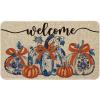 Artoid Mode Blue Pumpkin Welcome Fall Doormat, Autumn Home Decor Low-Profile Door Mat Switch Rug Floor Mat for Indoor Outdoor 17×29 Inch