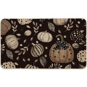 Artoid Mode Black Pumpkin Fall Doormat, Autumn Maple Leaves Home Decor Low-Profile Door Mat Switch Rug Floor Mat for Indoor Outdoor 17×29 Inch