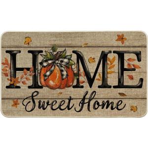 Artoid Mode Home Sweet Home Pumpkin Fall Doormat, Autumn Maple Leaves Home Decor Low-Profile Switch Rug Door Mat for Indoor Outdoor 17×29 Inch(Beige)