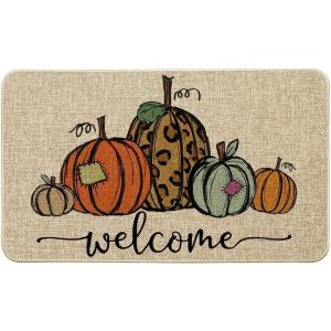 Artoid Mode Pumpkin Welcome Decorative Doormat, Fall Thanksgiving Rustic Yard Floor Mat Switch Mat for Indoor Outdoor 17 x 29 Inch