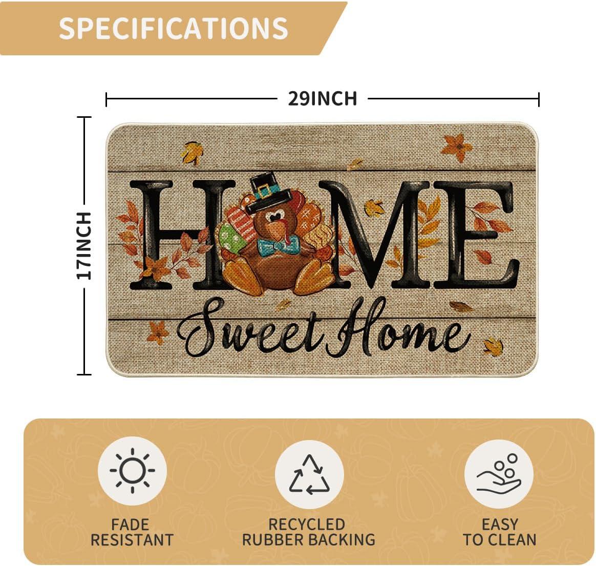 image:imageArtoid Mode Home Sweet Home Turkey Pumpkin Thanksgiving Doormat Thanksful Home Decor LowProfile Switch Rug Floor Mat Door Mat for Outdoor Indoor 17x29 Inch