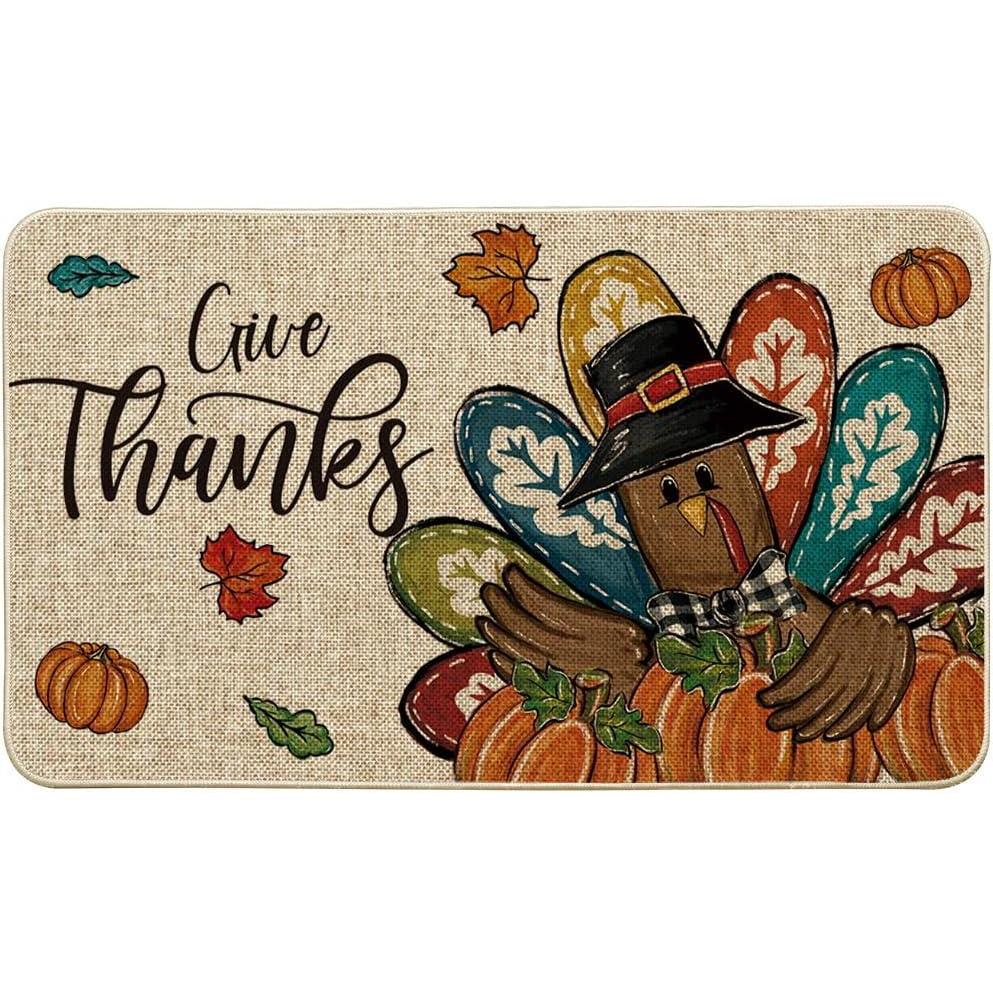 image:imageArtoid Mode Give Thanks Turkey Pumpkin Thanksgiving Doormat Thanksful Home Decor LowProfile Switch Rug Floor Mat Door Mat for Outdoor Indoor 17x29 Inch