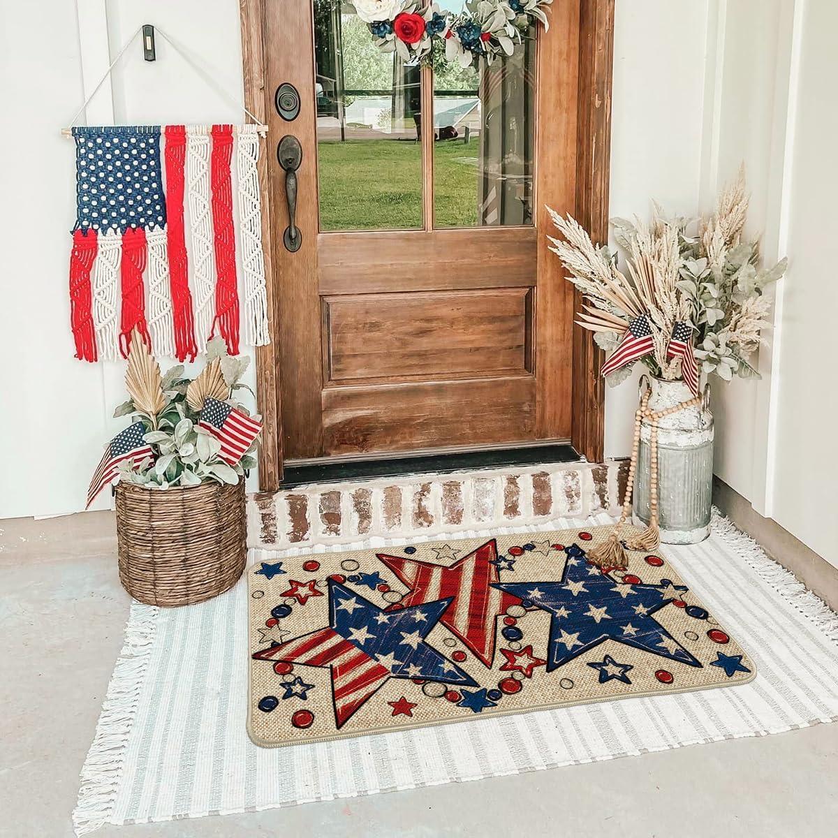 image:imageArtoid Mode American Flag Star Beads Patriotic 4TH of July Doormat Memorial Day Home Decor LowProfile Switch Rug Door Mat Floor Mat for Indoor Outdoor 17x29 InchBeige