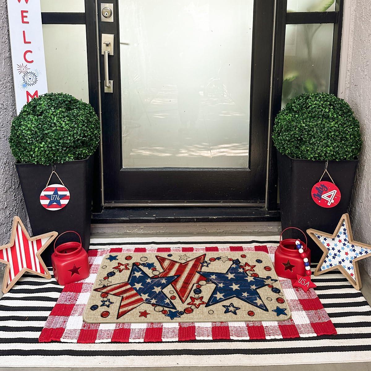 image:imageArtoid Mode American Flag Star Beads Patriotic 4TH of July Doormat Memorial Day Home Decor LowProfile Switch Rug Door Mat Floor Mat for Indoor Outdoor 17x29 InchBeige
