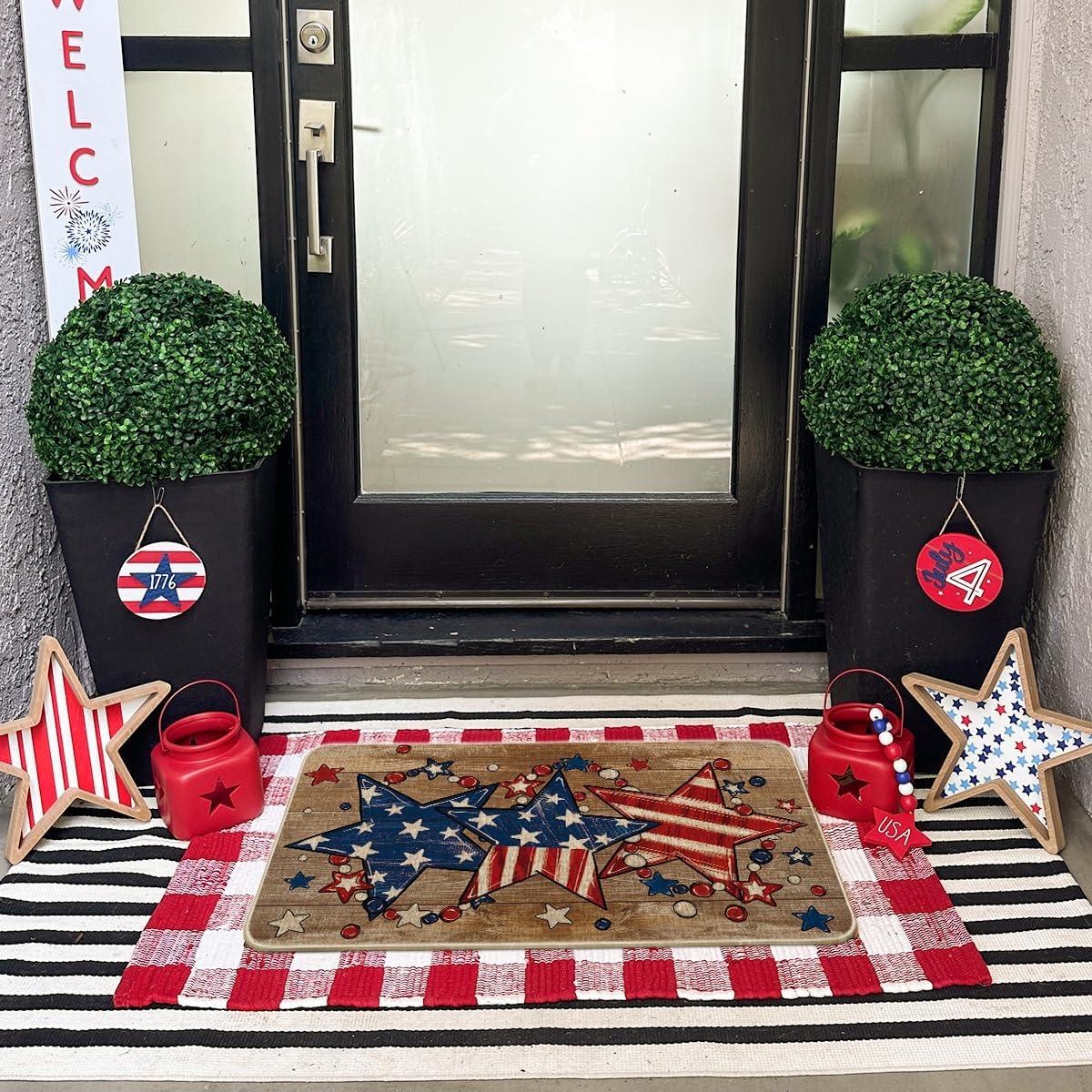 image:imageArtoid Mode American Flag Star Beads Patriotic 4TH of July Doormat Memorial Day Home Decor LowProfile Switch Rug Door Mat Floor Mat for Indoor Outdoor 17x29 InchBrown