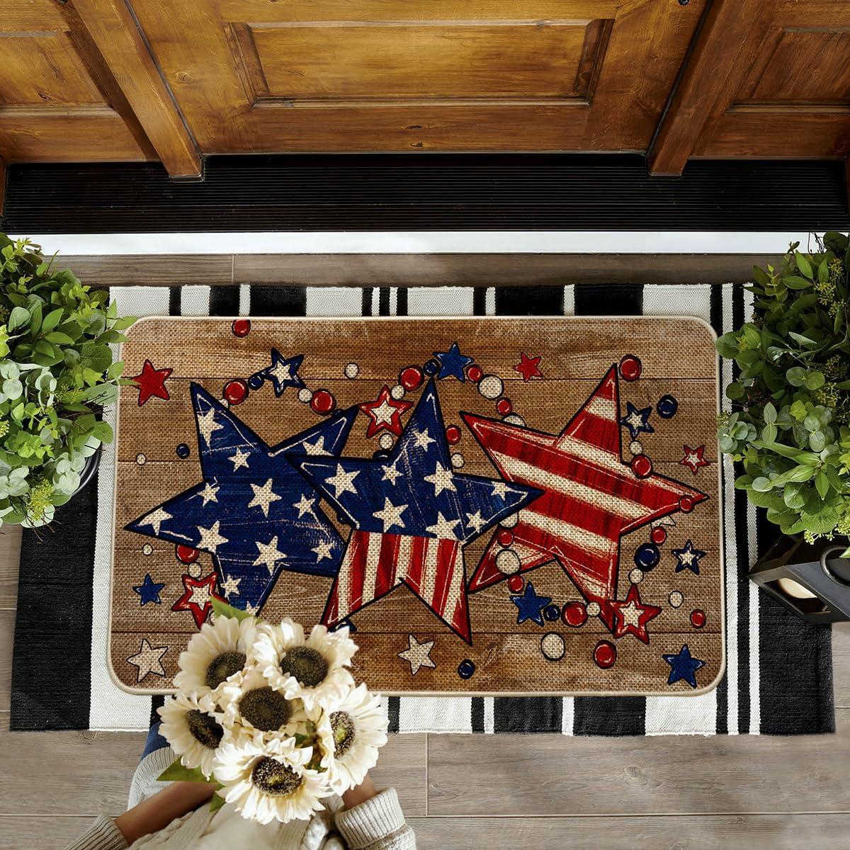 image:imageArtoid Mode American Flag Star Beads Patriotic 4TH of July Doormat Memorial Day Home Decor LowProfile Switch Rug Door Mat Floor Mat for Indoor Outdoor 17x29 InchBrown