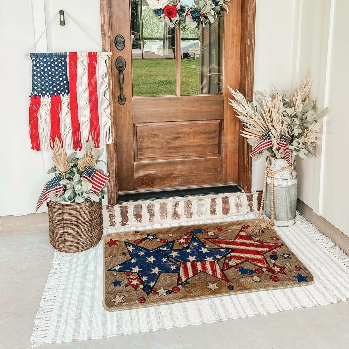 image:imageArtoid Mode American Flag Star Beads Patriotic 4TH of July Doormat Memorial Day Home Decor LowProfile Switch Rug Door Mat Floor Mat for Indoor Outdoor 17x29 InchBrown