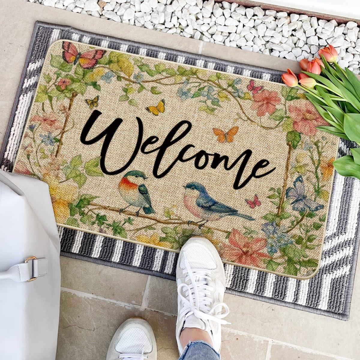 image:imageArtoid Mode Bird Flowers Welcome Spring Doormat Home Summer Decor LowProfile Switch Rug Door Mat Floor Mat for Indoor Outdoor 17x29 Inch