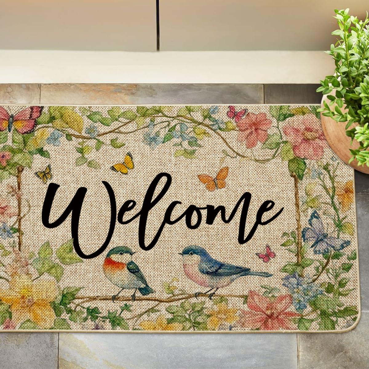image:imageArtoid Mode Bird Flowers Welcome Spring Doormat Home Summer Decor LowProfile Switch Rug Door Mat Floor Mat for Indoor Outdoor 17x29 Inch