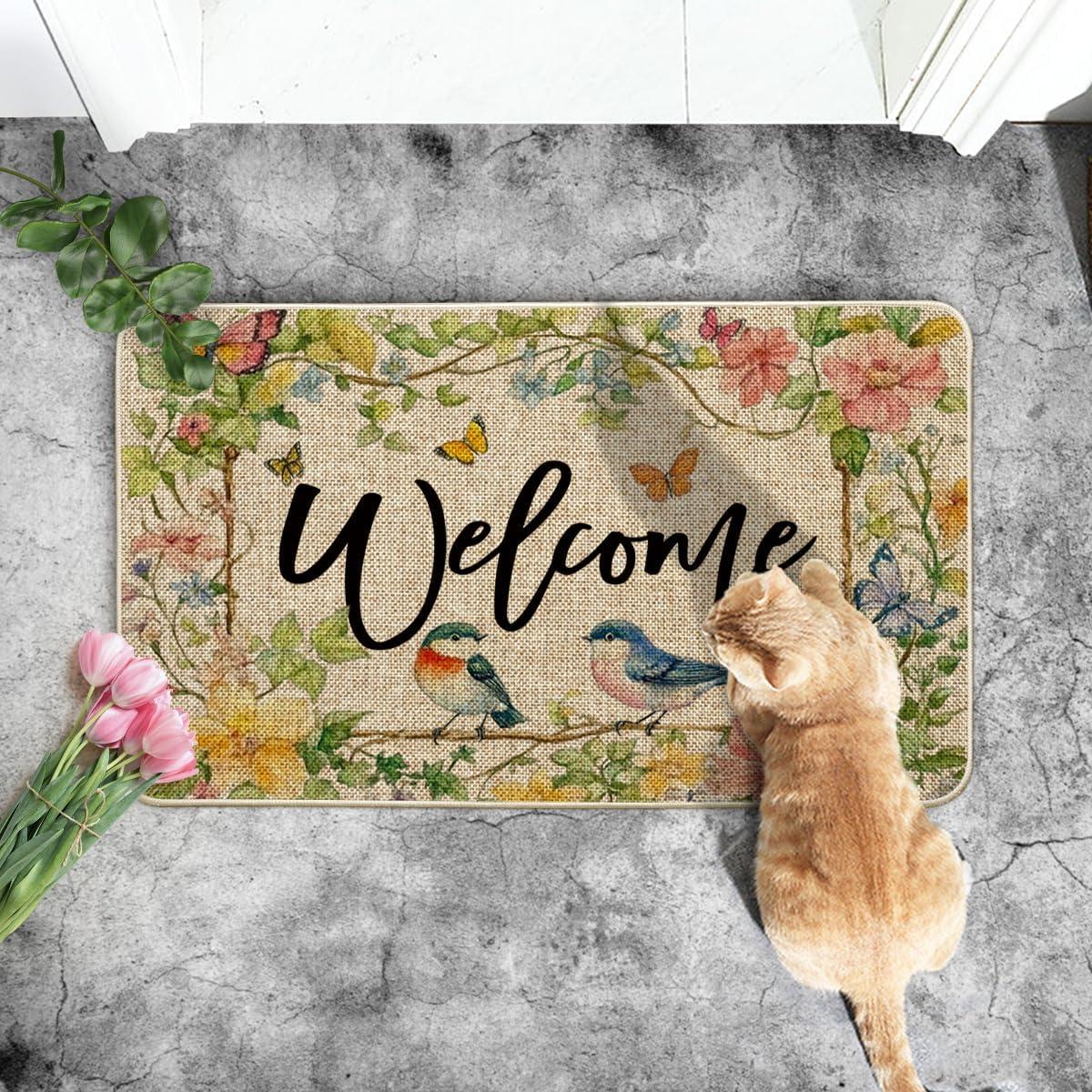 image:imageArtoid Mode Bird Flowers Welcome Spring Doormat Home Summer Decor LowProfile Switch Rug Door Mat Floor Mat for Indoor Outdoor 17x29 Inch