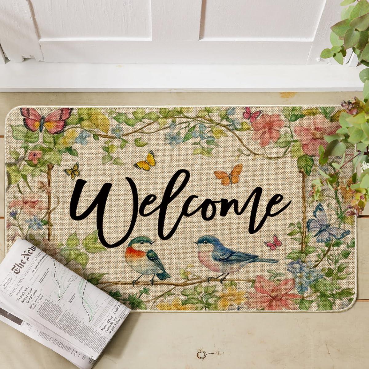 image:imageArtoid Mode Bird Flowers Welcome Spring Doormat Home Summer Decor LowProfile Switch Rug Door Mat Floor Mat for Indoor Outdoor 17x29 Inch